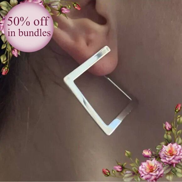 Geometric Design Cuff Hoop Earrings - Picture 1 of 9